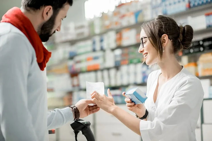A pharmacist giving advice.